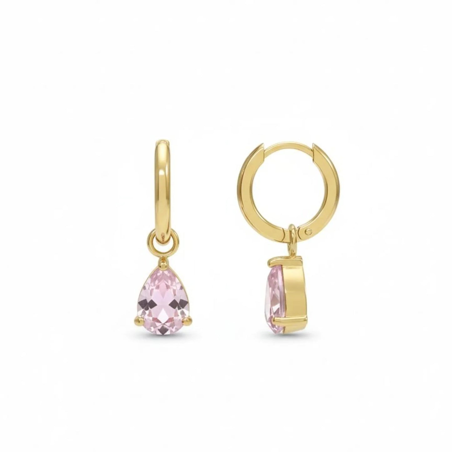 18K Gold Plated Pink Teardrop Zircon Hoop Earrings - RACHIVA