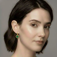 18K Gold Plated Green Zircon Heart Drop Hoop Earrings - RACHIVA