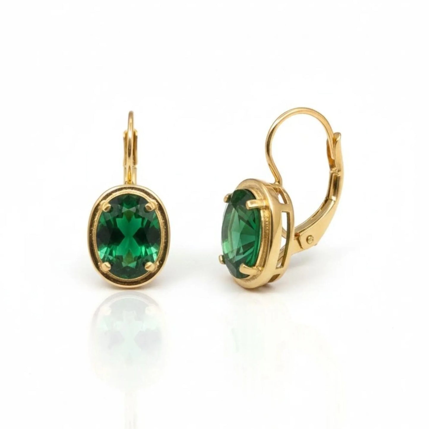 18K Gold Plated Green Zircon Oval Drop Earrings - RACHIVA