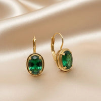 18K Gold Plated Green Zircon Oval Drop Earrings - RACHIVA