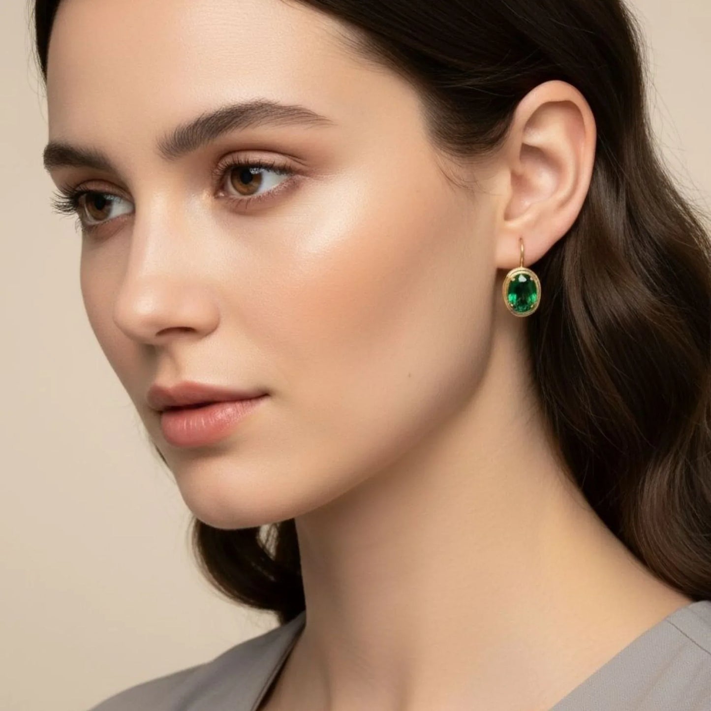 18K Gold Plated Green Zircon Oval Drop Earrings - RACHIVA