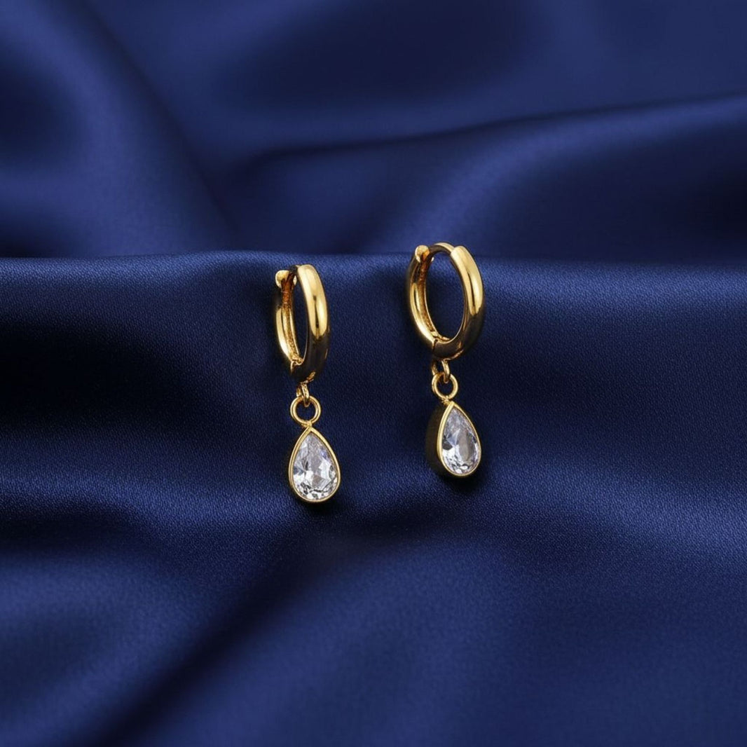 18K Gold Plated Teardrop Zircon Hoop Earrings
