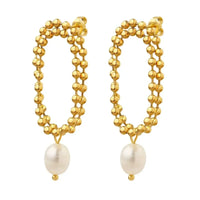 18K Gold Plated Beaded Oval Pearl Drop Earrings - RACHIVA
