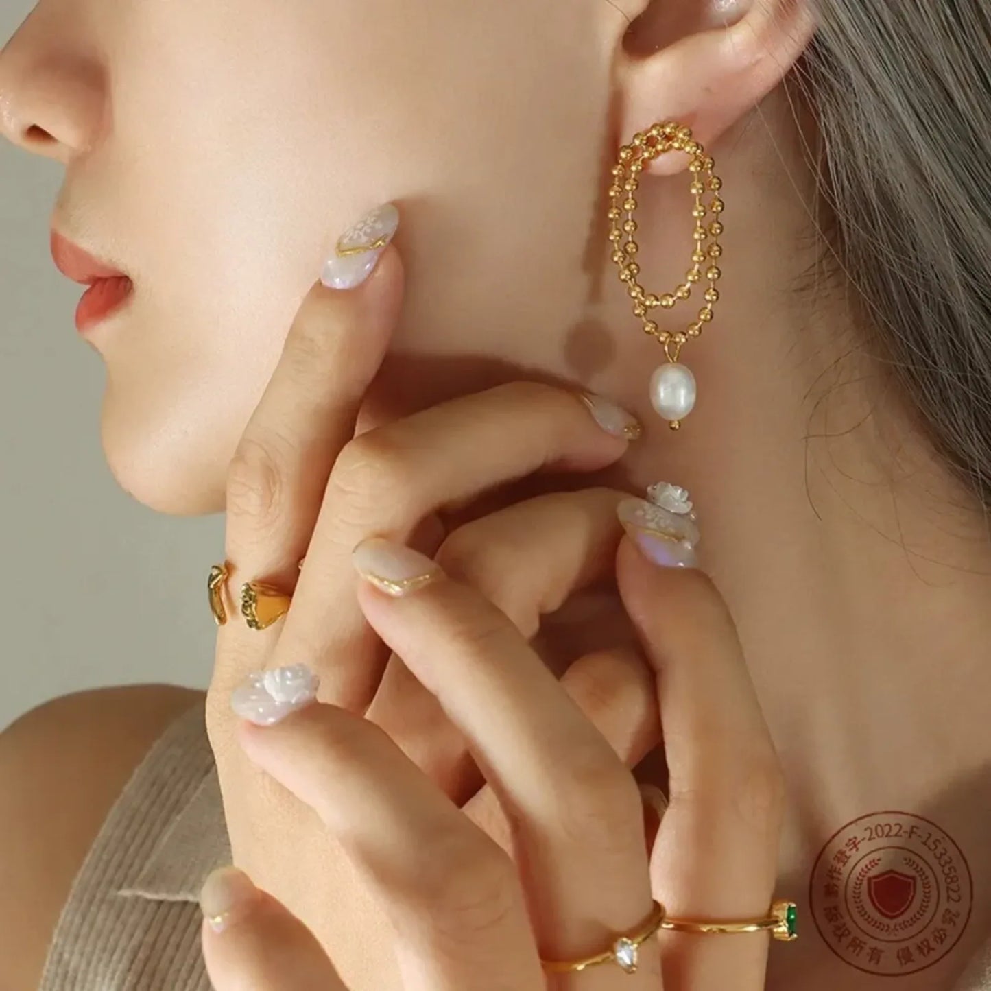 18K Gold Plated Beaded Oval Pearl Drop Earrings - RACHIVA