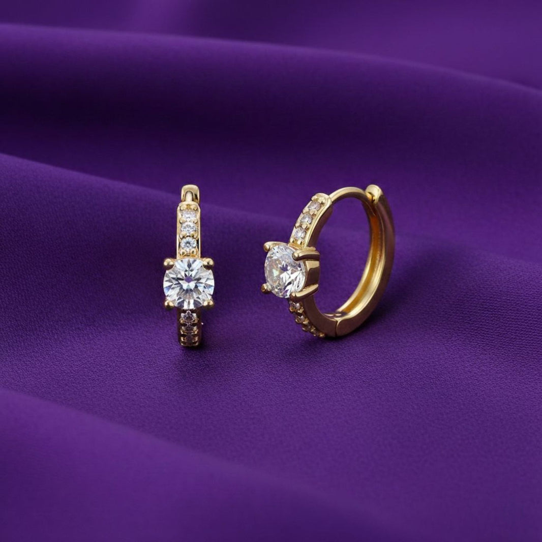 18K Gold Plated Zircon Solitaire Huggie Earrings