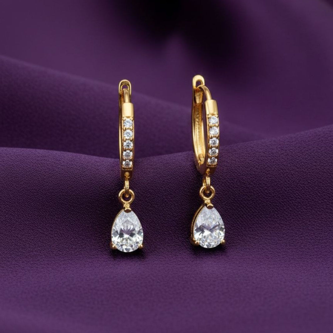 18K Gold Plated Zircon Drop Hoop Earrings