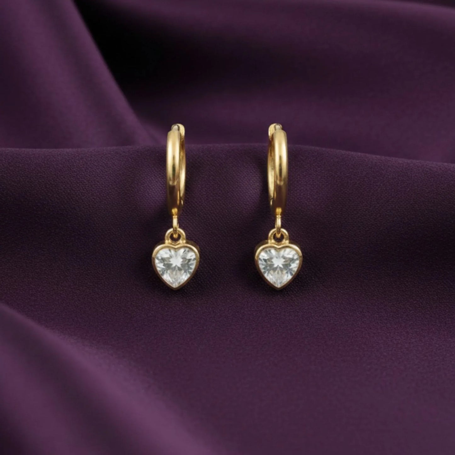 18K Gold Plated Heart Zircon Hoop Earrings - RACHIVA