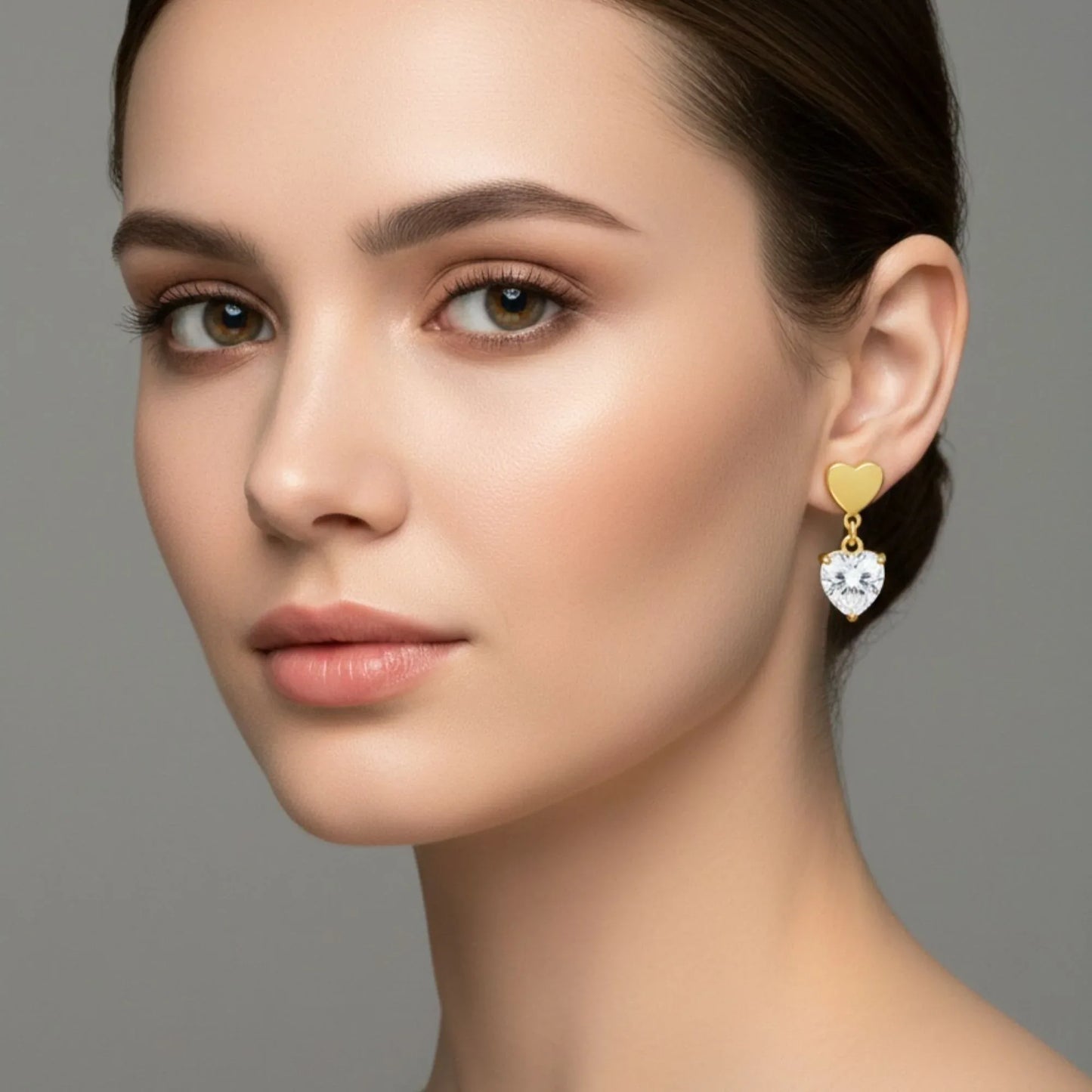 18K Gold Plated Heart Zircon Drop Stud Earrings - RACHIVA