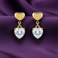 18K Gold Plated Heart Zircon Drop Stud Earrings - RACHIVA