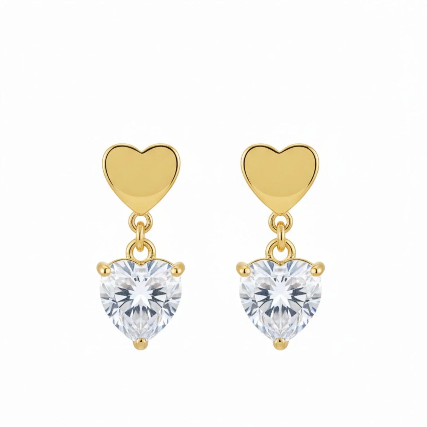 18K Gold Plated Heart Zircon Drop Stud Earrings - RACHIVA