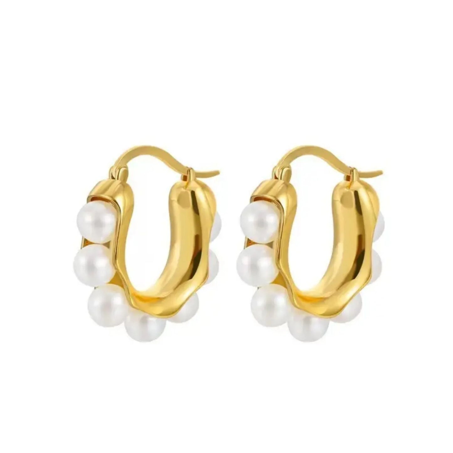 18K Gold Plated Pearl Hoop Earrings - RACHIVA