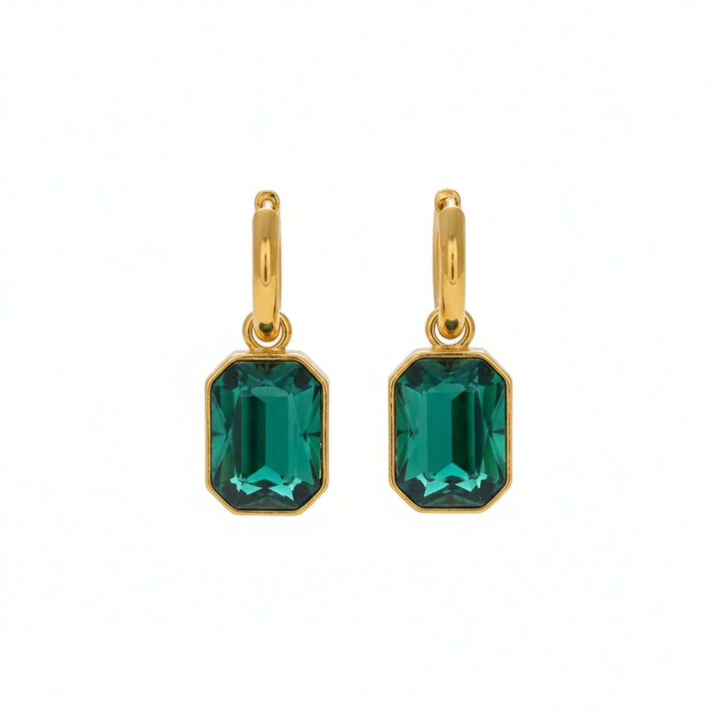 18K Gold Plated Emerald Zircon Drop Hoop Earrings - RACHIVA
