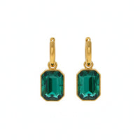 18K Gold Plated Emerald Zircon Drop Hoop Earrings - RACHIVA