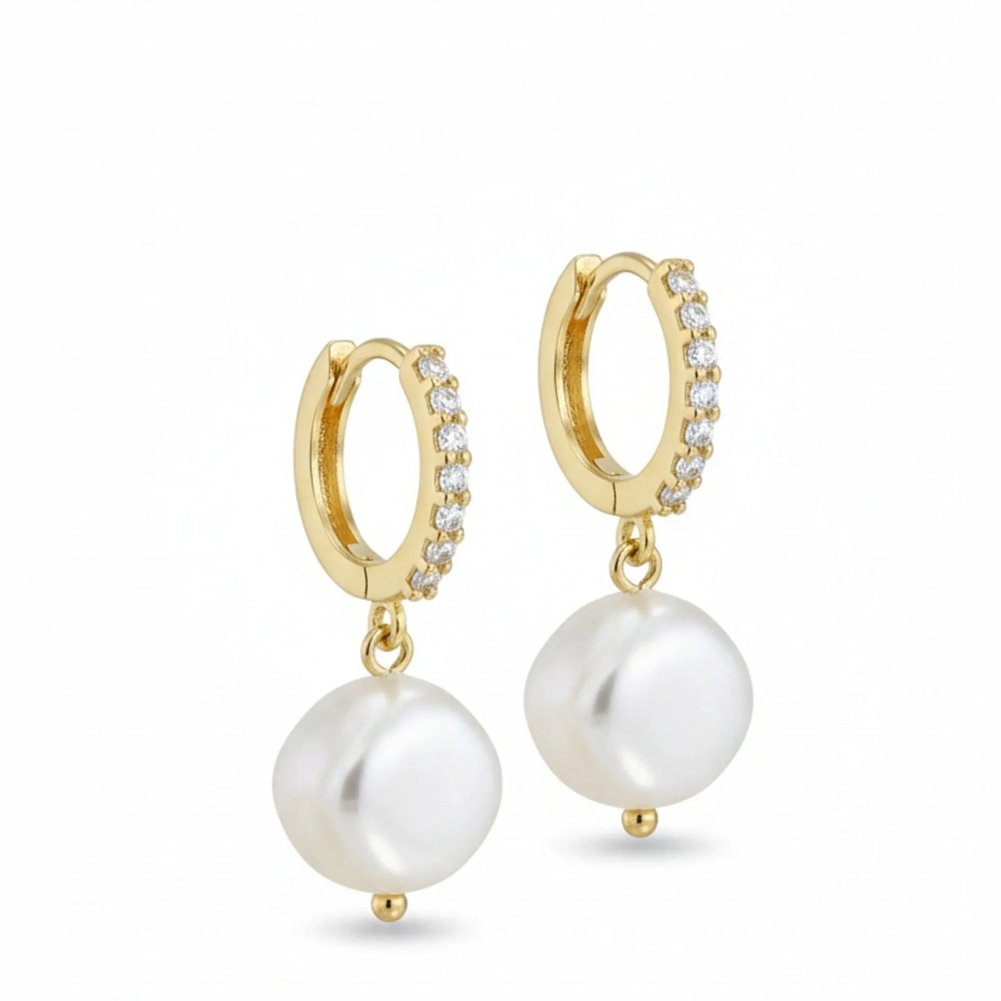 18K Gold Plated Pearl Zircon Drop Hoop Earrings - RACHIVA