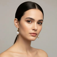 18K Gold Plated Pearl Zircon Drop Hoop Earrings - RACHIVA