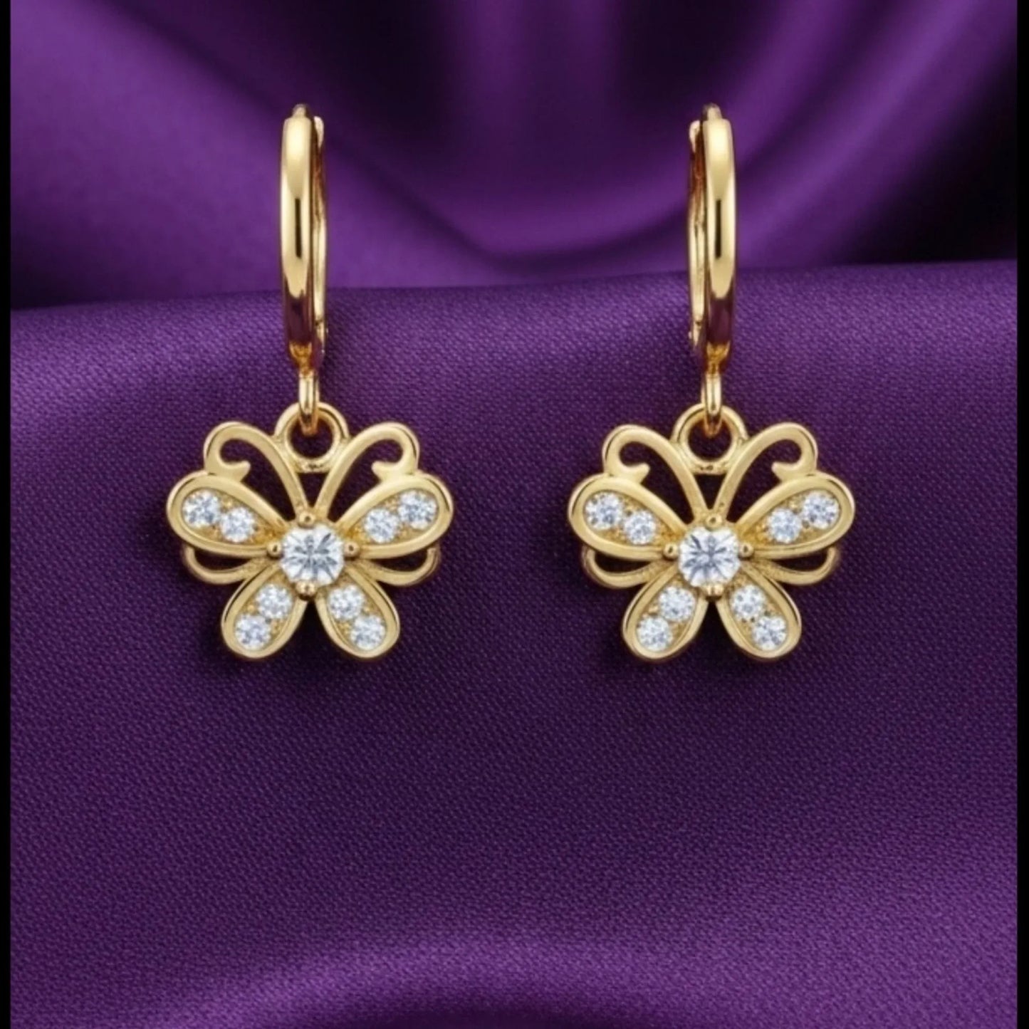 18K Gold Plated Butterfly Zircon Drop Hoop Earrings - RACHIVA