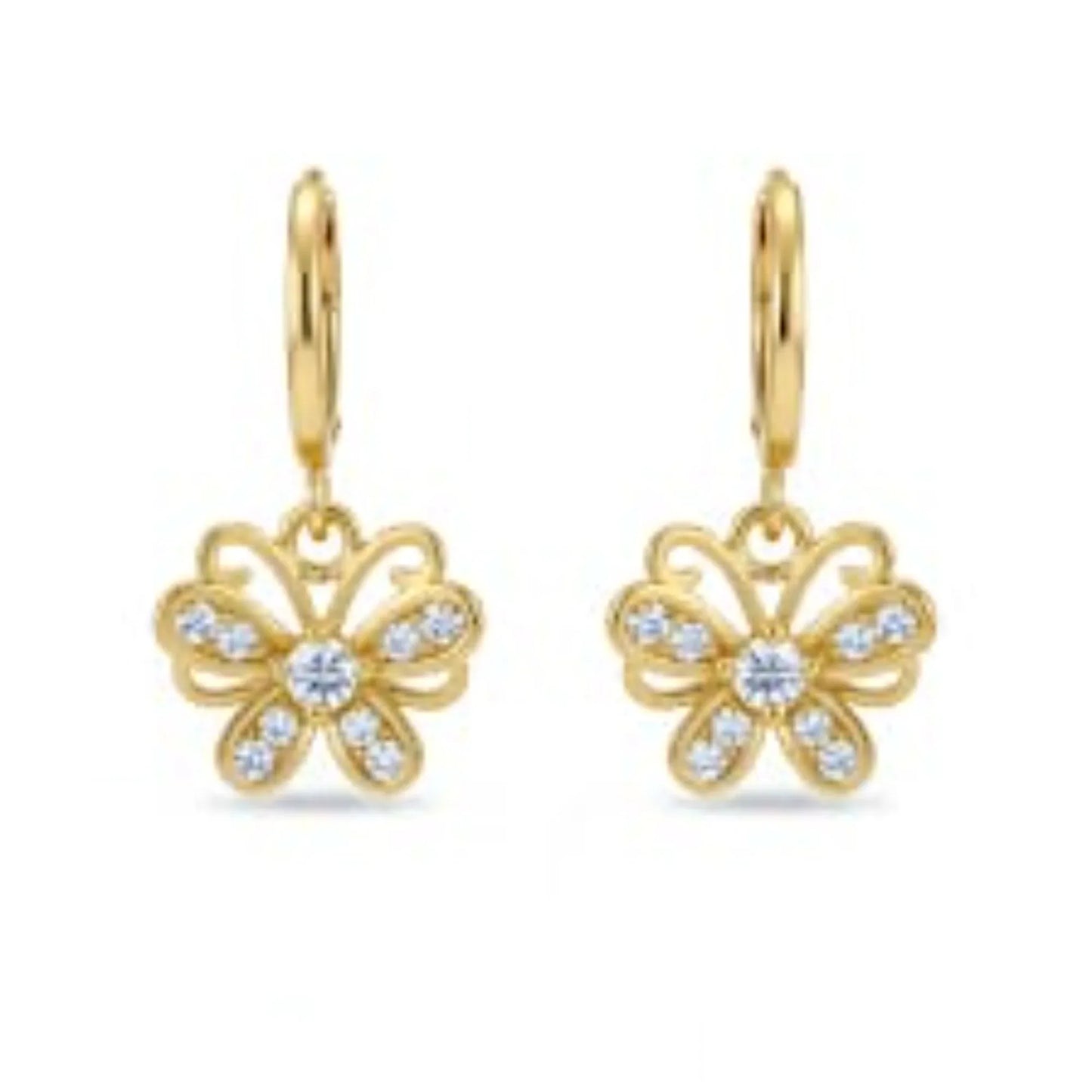 18K Gold Plated Butterfly Zircon Drop Hoop Earrings - RACHIVA