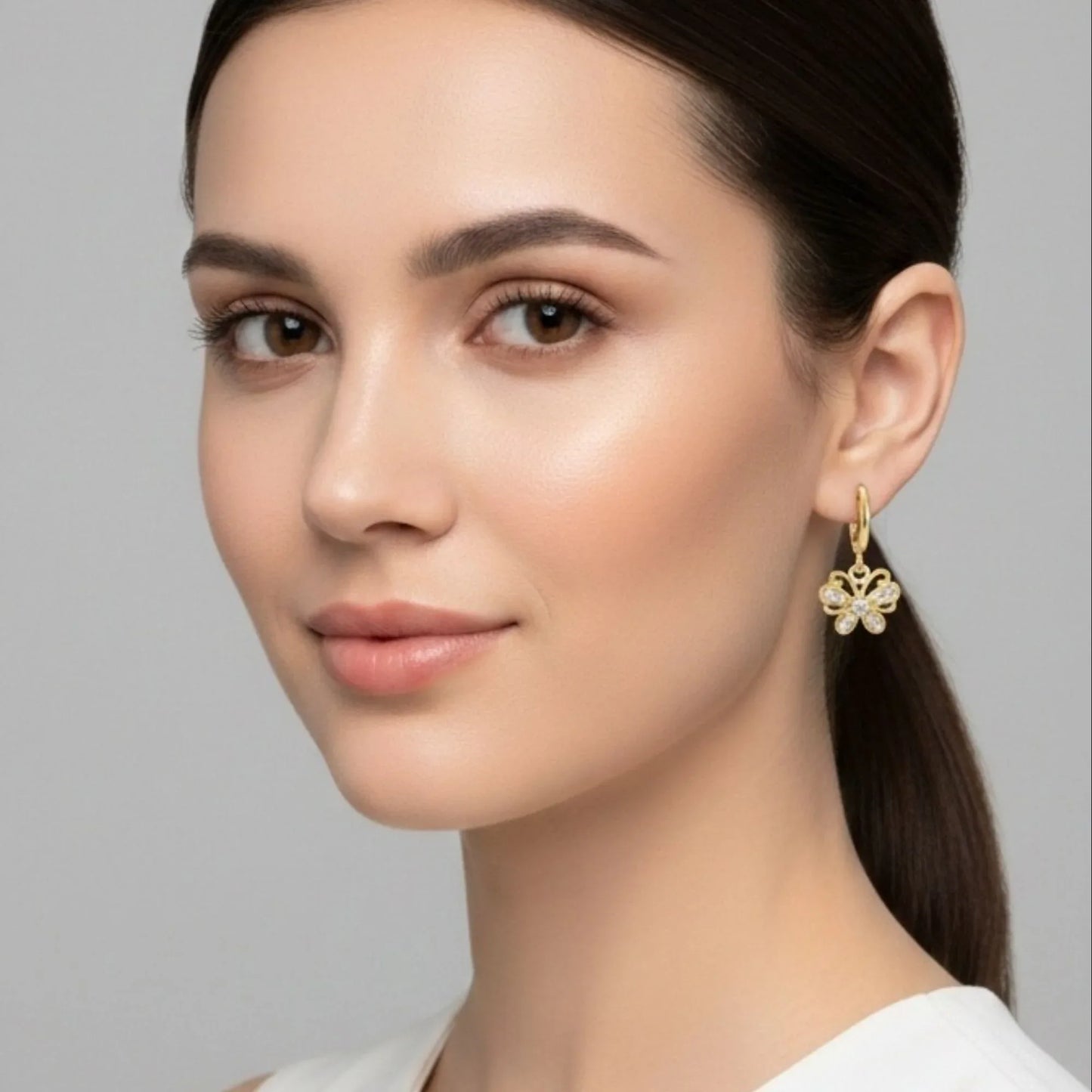 18K Gold Plated Butterfly Zircon Drop Hoop Earrings - RACHIVA