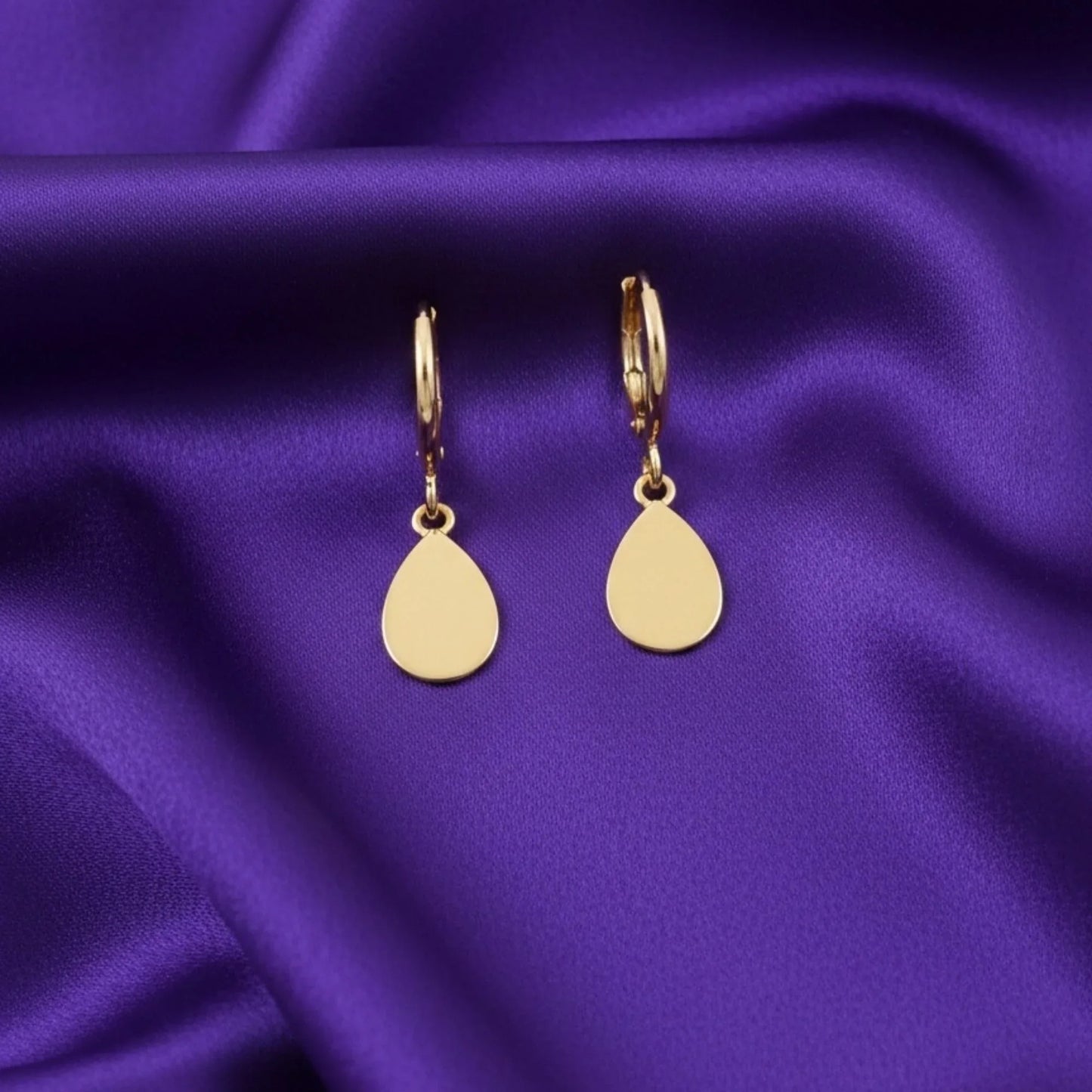 18K Gold Plated Minimal Teardrop Drop Hoop Earrings - RACHIVA