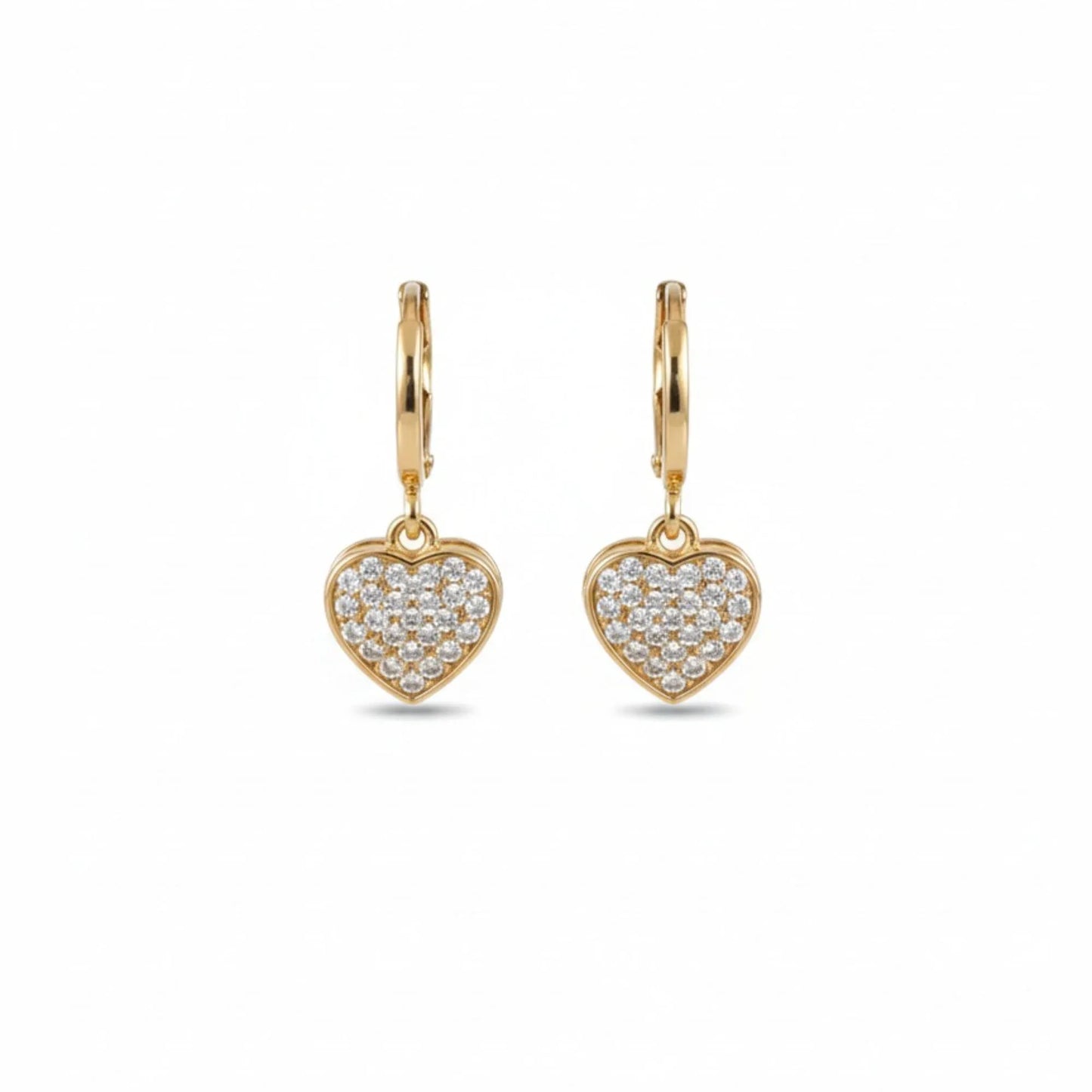 18K Gold Plated Pave Heart Zircon Drop Hoop Earrings - RACHIVA