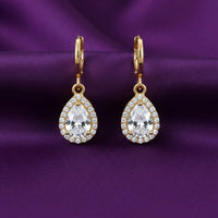 18K Gold Plated Pear Zircon Halo Drop Earrings - RACHIVA