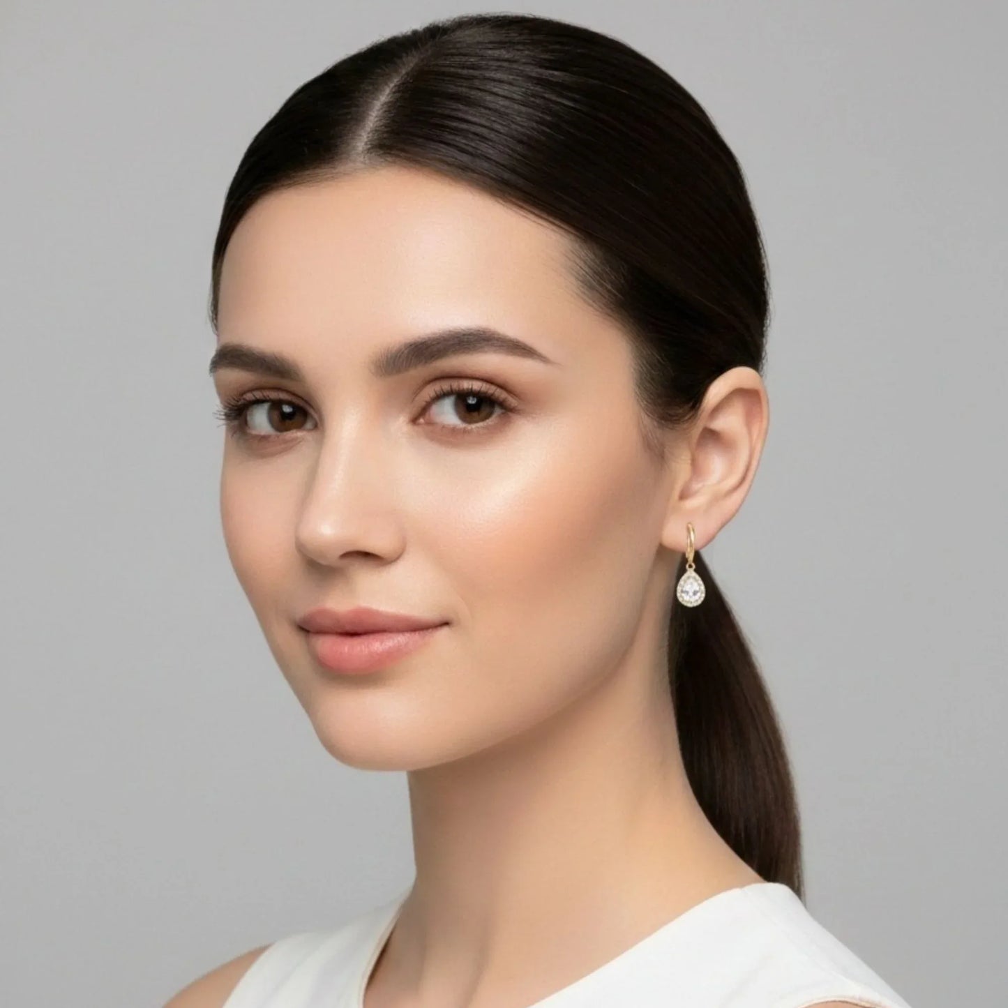 18K Gold Plated Pear Zircon Halo Drop Earrings - RACHIVA
