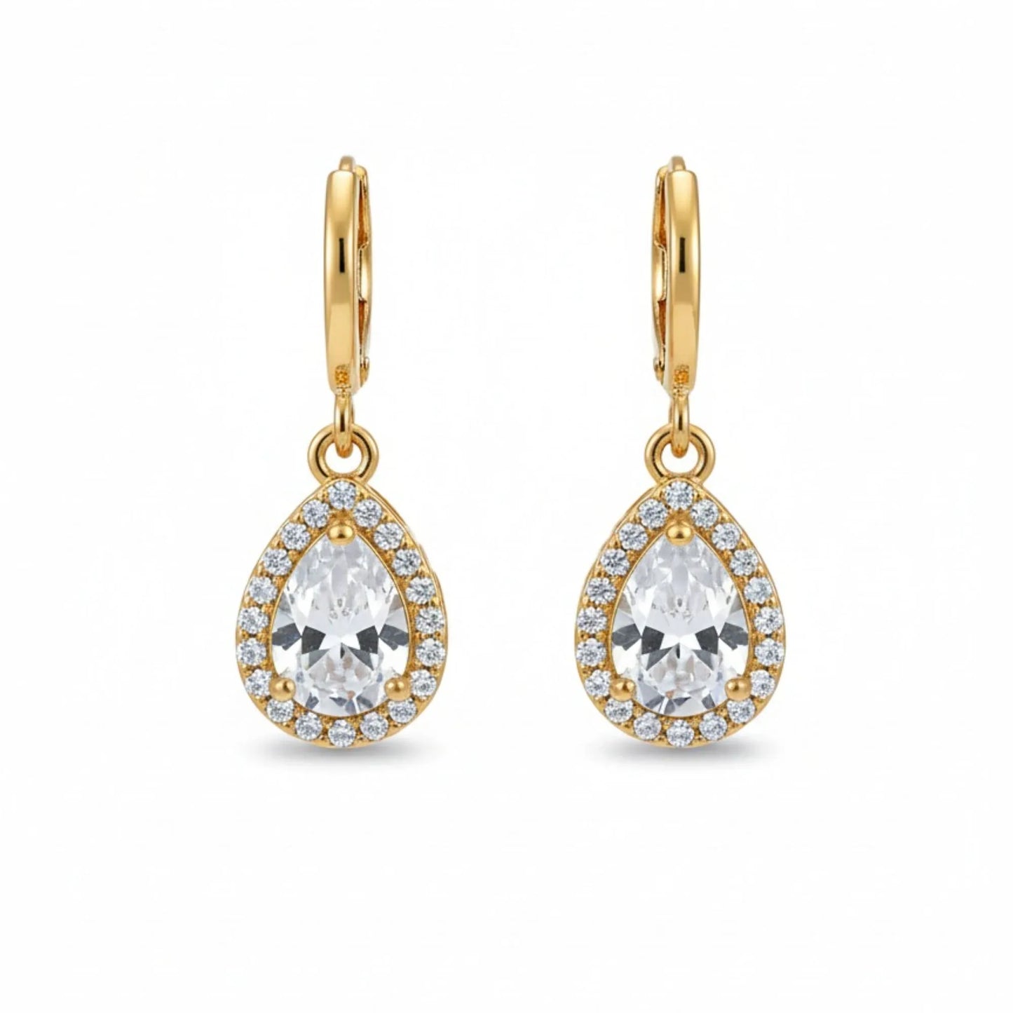 18K Gold Plated Pear Zircon Halo Drop Earrings - RACHIVA