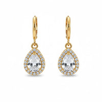 18K Gold Plated Pear Zircon Halo Drop Earrings - RACHIVA