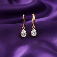 18K Gold Plated Minimal Pear Zircon Drop Earrings - RACHIVA