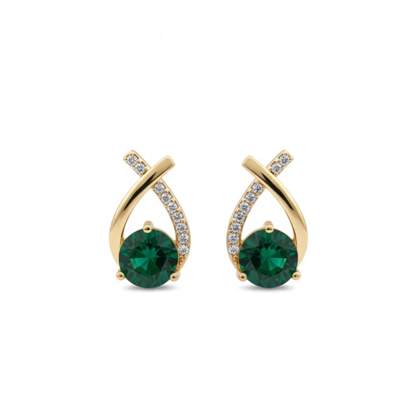 18K Gold Plated Emerald Curve Stud Earrings - RACHIVA