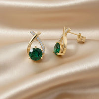 18K Gold Plated Emerald Curve Stud Earrings - RACHIVA