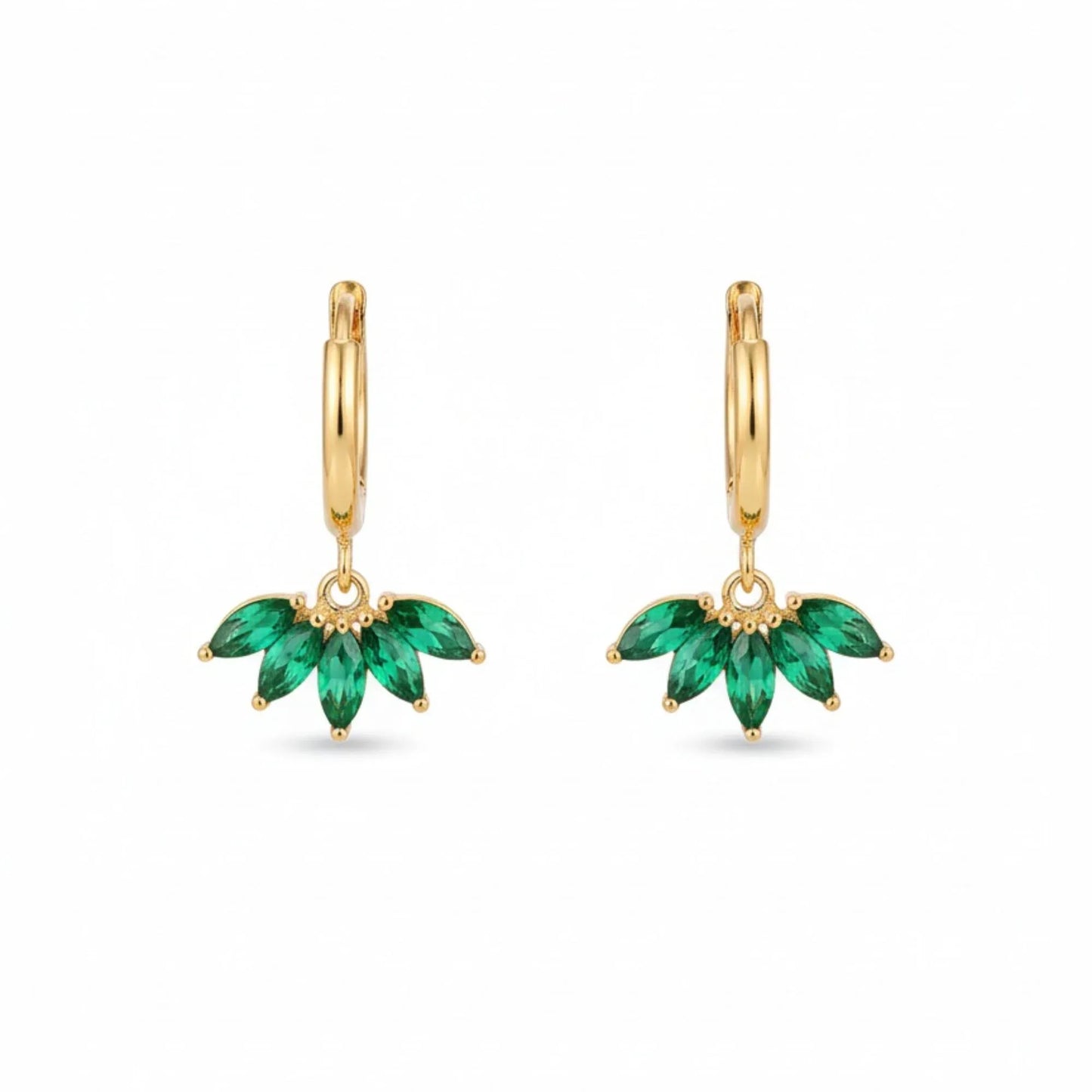 18K Gold Plated Emerald Fan Drop Hoop Earrings - RACHIVA
