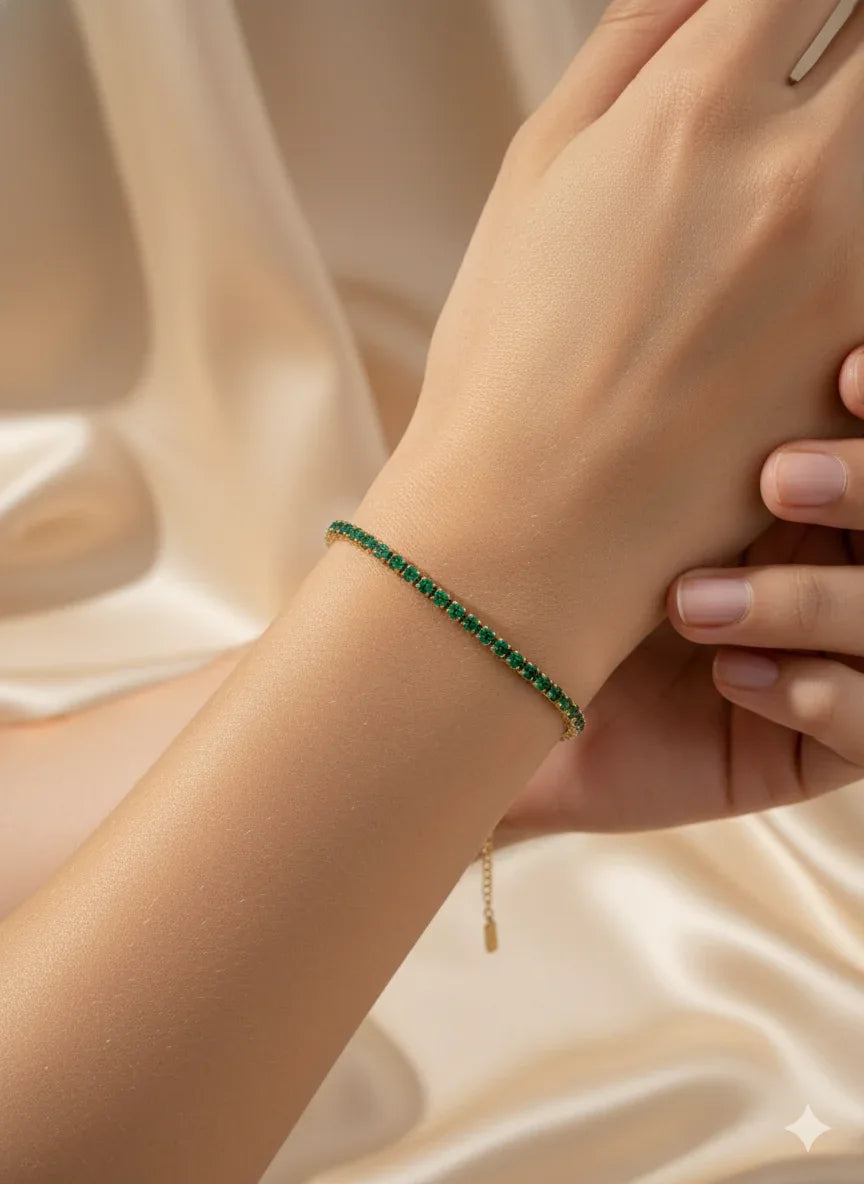 18K Gold Plated Emerald Green Tennis Bracelet - RACHIVA