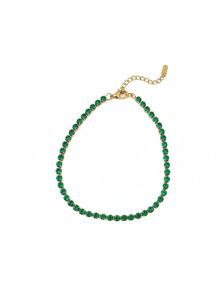 18K Gold Plated Emerald Green Tennis Bracelet - RACHIVA