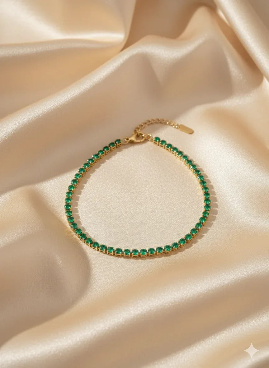 18K Gold Plated Emerald Green Tennis Bracelet - RACHIVA