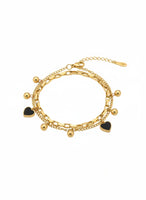 18K Gold Plated Black Heart Charm Bracelet - RACHIVA