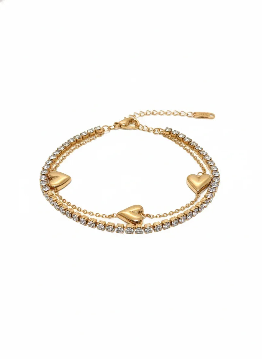 18K Gold Plated Dual Heart Tennis Bracelet - RACHIVA
