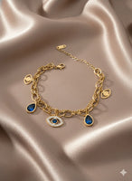 18K Gold Plated Evil Eye Blue Charm Bracelet - RACHIVA