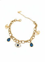 18K Gold Plated Evil Eye Blue Charm Bracelet - RACHIVA