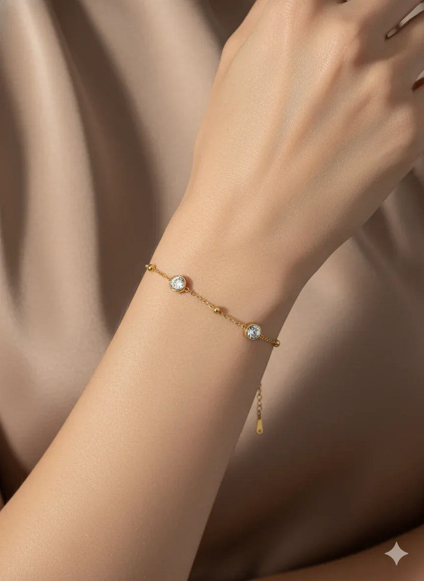 18K Gold Plated Minimal Bezel Zircon Bracelet - RACHIVA