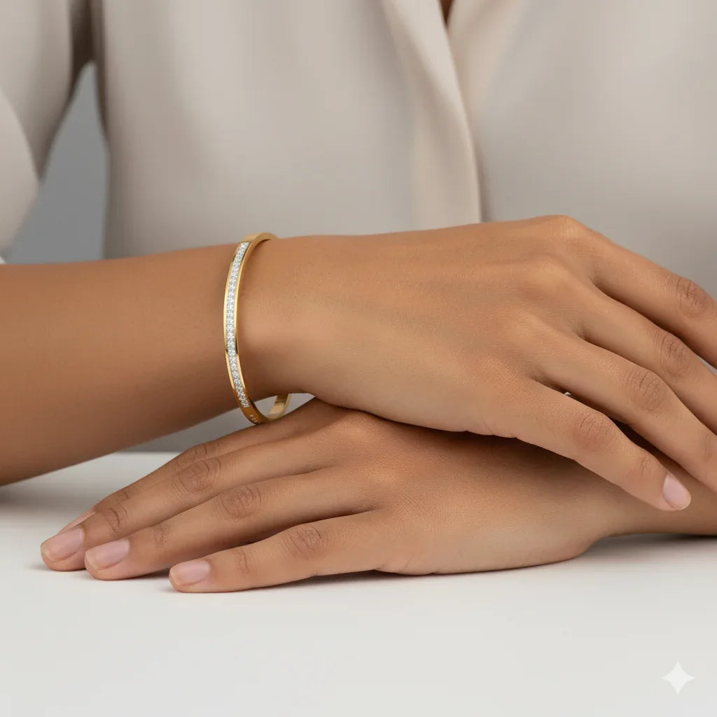 18K Gold Plated Classic Zircon Bangle Bracelet - RACHIVA