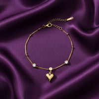 18K Gold Plated Heart Charm CZ Bracelet - RACHIVA