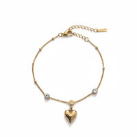 18K Gold Plated Heart Charm CZ Bracelet - RACHIVA