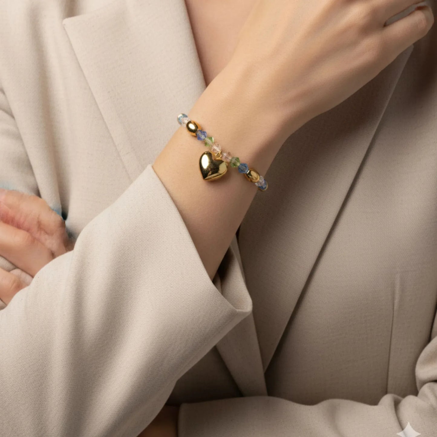 18K Gold Plated Multicolor Bead Heart Bracelet - RACHIVA