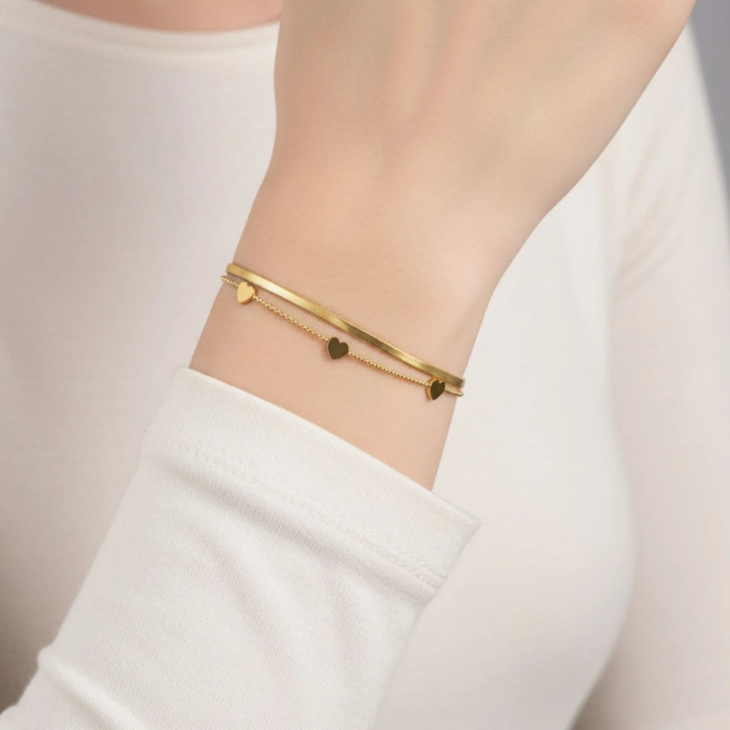 18K Gold Plated Double Layer Heart Bracelet - RACHIVA