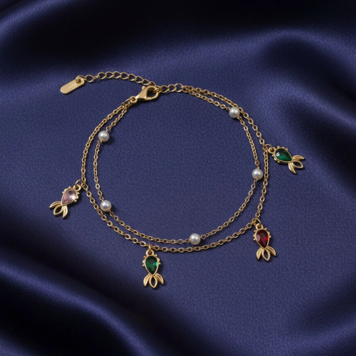 18K Gold Plated Pearl & Stone Charm Bracelet - RACHIVA
