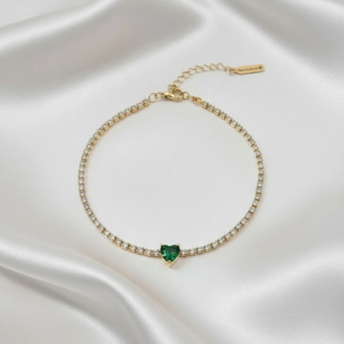 18K Gold Plated Green Heart Tennis Bracelet - RACHIVA