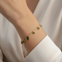 18K Gold Plated Green Charm Bracelet - RACHIVA