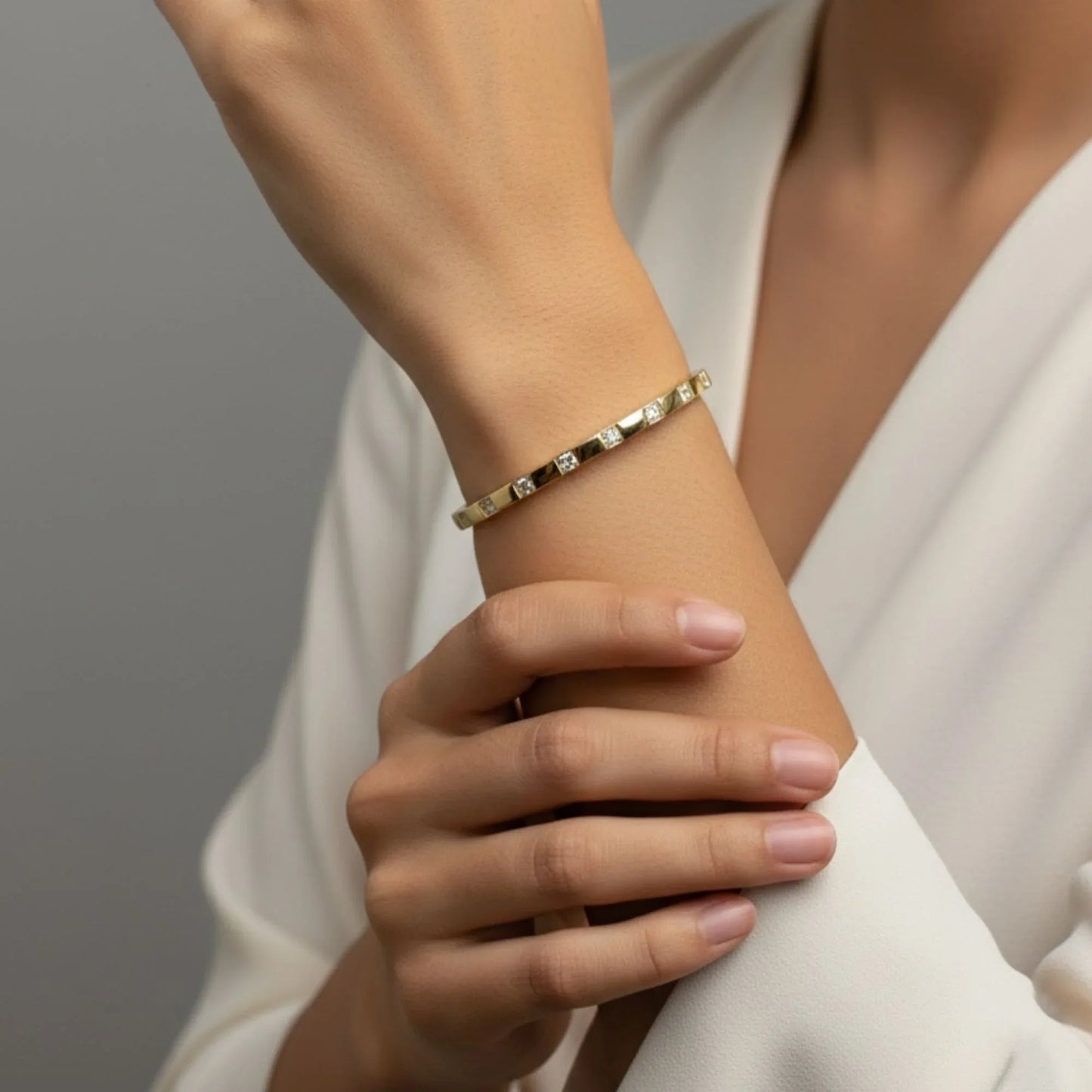 18K Gold Plated Square CZ Bangle Bracelet - RACHIVA