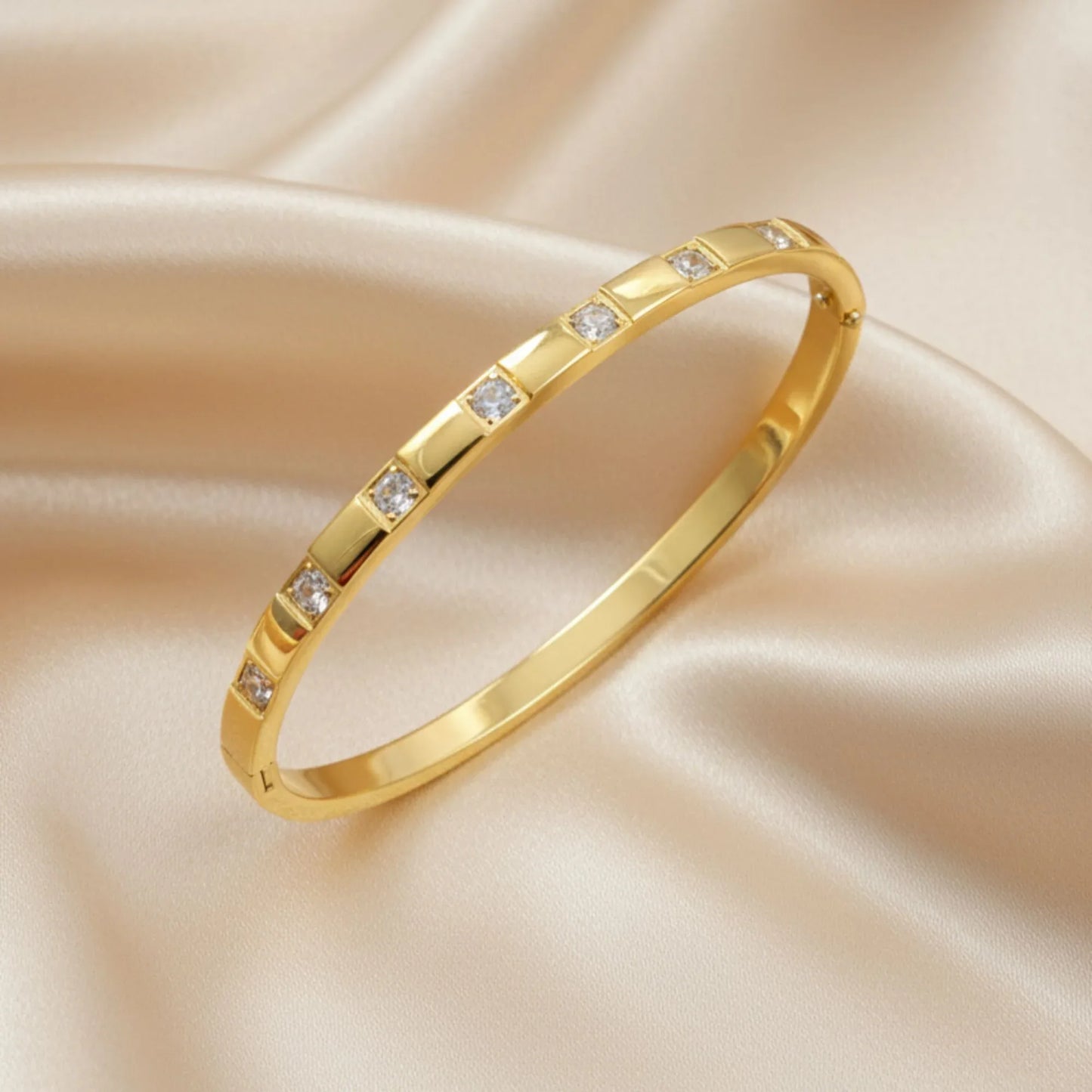 18K Gold Plated Square CZ Bangle Bracelet - RACHIVA